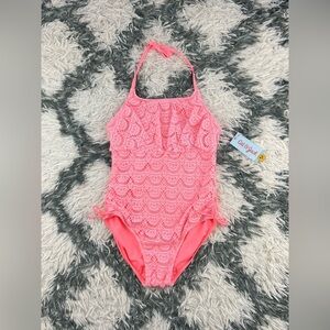 NWT Cat & Jack Kids Girls Pink Halter One Piece Swimsuit Size Large